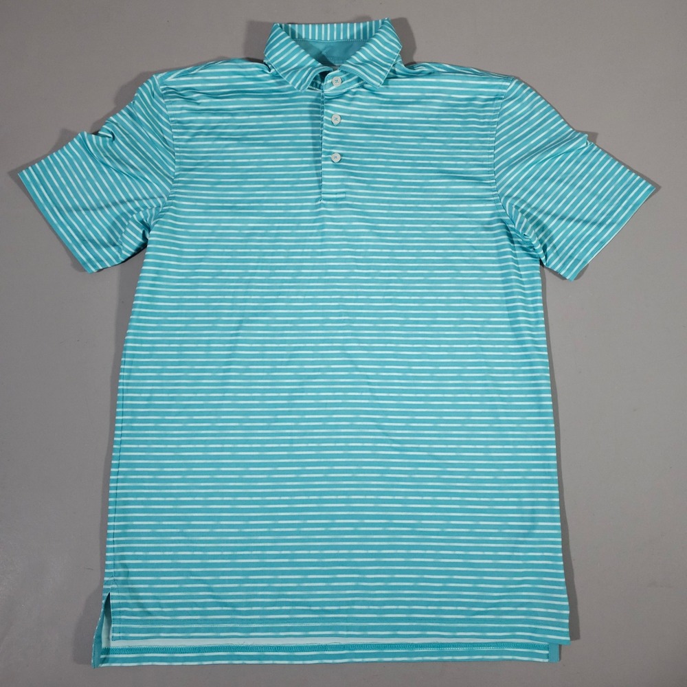 Southern Tide Polo Shirt Mens Small Teal Striped Performance Golf Short Sleeve